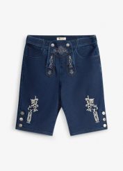 Bermudy w ludowym stylu z denimu dresowego z gumką w pasie. Niebieskie szorty męskie bonprix, bez wzorów, z denimu. Za 179.99 zł.