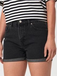 Szorty jeansowe mom high waist - czarny. Czarne szorty damskie Sinsay, bez wzorów, z bawełny, z podwyższonym stanem. W wyprzedaży za 37.99 zł.