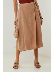 Lin Passion Lniana spódnica w kolorze jasnobrązowym rozmiar: 34/36. Brązowe spódniczki damskie Lin Passion, bez wzorów, ze lnu, klasyczne, z standardowym stanem, midi, rozkloszowane. Za 139.20 zł.