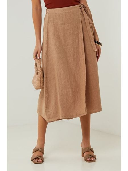 Lin Passion Lniana spódnica w kolorze jasnobrązowym rozmiar: 34/36. Brązowe spódniczki damskie Lin Passion, bez wzorów, ze lnu, klasyczne, z standardowym stanem, midi, rozkloszowane. Za 139.20 zł.