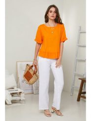 Le Monde du Lin Lniana bluzka w kolorze musztardowym rozmiar: 34/36. Pomarańczowe bluzki damskie Le Monde du Lin, bez wzorów, ze lnu, bez kołnierzyka, bez ramiączek. Za 121.99 zł.