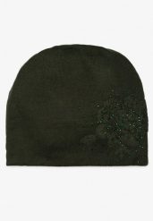 Ciemnozielona Czapka Beanie z Kaszmirem w Cyrkonie Roccio. Zielone czapki zimowe damskie Born2be, z dzianiny. Za 59.99 zł.