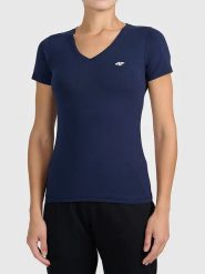 4F Koszulka w kolorze granatowym rozmiar: M. Niebieskie bluzki damskie 4f, m, bez wzorów, z bawełny, bez kołnierzyka. Za 25.99 zł.