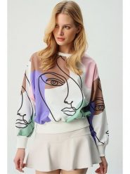 Trend Alacati Bluza ze wzorem rozmiar: L. Brązowe bluzy bez kaptura damskie Trend Alacati, l. Za 61.31 zł.
