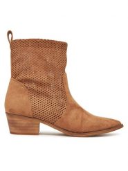 DeeZee Botki 3523-5 Brązowy. Brązowe botki damskie DeeZee, z materiału, bez obcasa, na słupku, bez zapięcia. Za 169.99 zł.