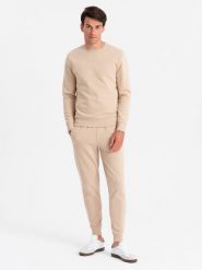 Komplet dresowy męski bawełniany BASIC bluza nierozpinana + joggery – beżowy V6 Z84 - XXL. Brązowe bluzy bez kaptura męskie Ombre Clothing, m, z bawełny. Za 161.99 zł.