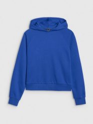 4F Bluza dresowa nierozpinana z kapturem damska - niebieska S. Niebieskie bluzy sportowe damskie 4f, s, z bawełny. W wyprzedaży za 99.99 zł.