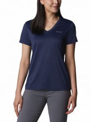 Columbia Koszulka turystyczna "Columbia Hike™" w kolorze granatowym rozmiar: S. Niebieskie bluzki sportowe damskie Columbia, s, bez wzorów, z materiału, bez ramiączek. Za 43.88 zł.