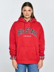 Bluza damska z kapturem z logo BIG STAR czerwona Rubialssa 603. Czerwone bluzy sportowe damskie Big Star, l, z aplikacjami, z dzianiny, bez ramiączek, z kapturem. Za 249.99 zł.