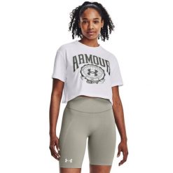 Koszulka crop damska Under Armour Under Armour 1379402. Białe t-shirty damskie Under Armour, bez wzorów, z bawełny, bez kołnierzyka. Za 86.99 zł.