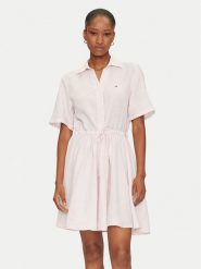 Tommy Hilfiger Sukienka koszulowa Ess WW0WW44672 Różowy Regular Fit. Czerwone sukienki damskie Tommy Hilfiger, bez wzorów, ze lnu, bez kołnierzyka, bez ramiączek, koszulowe. Za 579.99 zł.