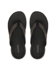 Skechers Japonki 140184/BBK Czarny. Czarne klapki damskie Skechers, bez wzorów, z materiału, bez obcasa. Za 199.99 zł.