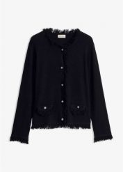 Kardigan z przędzy boucle. Czarne kardigany damskie bonprix, bez wzorów. Za 179.99 zł.