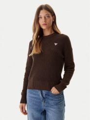 Guess Jeans Sweter W4BR08 Z3HM1 Brązowy Regular Fit. Brązowe swetry klasyczne damskie Guess Jeans, s, z bawełny, bez kołnierzyka. Za 349.99 zł.