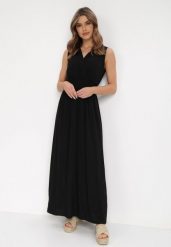 Czarna Sukienka Clymiolea. Czarne sukienki damskie Born2be, m, bez wzorów, z tkaniny, eleganckie, bez kołnierzyka, bez ramiączek, maxi, kopertowe. W wyprzedaży za 51.99 zł.