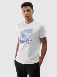 4F T-shirt regular z nadrukiem męski - biały L. Białe t-shirty męskie 4f, l, bez wzorów, z bawełny, bez kołnierzyka. W wyprzedaży za 39.99 zł.