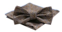 Męska Mucha z Poszetką w Zestawie - Alties - Kolor Starego Złota, Paisley. Żółte krawaty i muchy męskie Alties, bez wzorów, eleganckie. Za 54.00 zł.