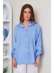 Rodier Lin Lniana koszula w kolorze błękitnym rozmiar: XL/XXL. Niebieskie koszule damskie Rodier Lin, xl, bez wzorów, ze lnu, bez kołnierzyka, bez ramiączek. Za 198.56 zł.
