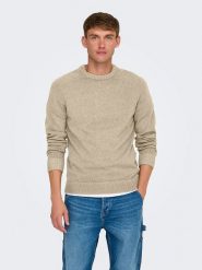 ONLY & SONS Sweter w kolorze beżowym rozmiar: M. Brązowe swetry męskie Only & Sons, m, bez wzorów, z wełny, bez kołnierzyka. Za 92.21 zł.