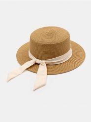 Pleciony kapelusz ze wstążką - beżowy. Brązowe kapelusze damskie Sinsay, bez wzorów. Za 25.99 zł.