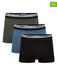 Reebok Bokserki (3 pary) w kolorze czarnym, antracytowym i niebieskim rozmiar: M. Czarne bokserki męskie Reebok, bez wzorów. Za 126.45 zł.