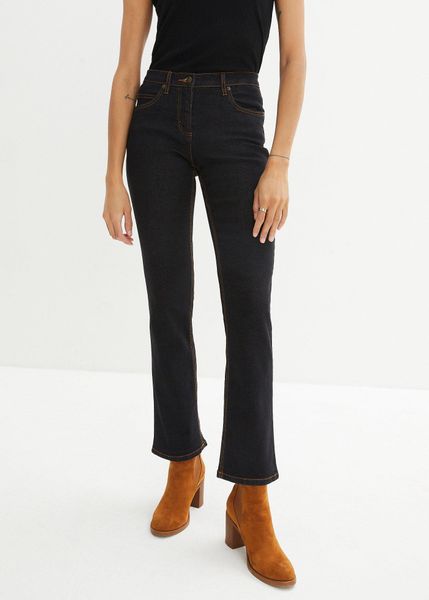 Jeansy ze stretchem straight, mid waist. Niebieskie jeansy damskie bonprix. Za 124.99 zł.