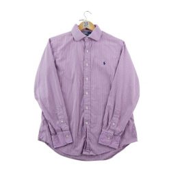 Second life - Klasyczna koszula męska w paski - Jak nowy. Fioletowe koszule męskie Ralph Lauren, l, bez wzorów, bez kołnierzyka, bez ramiączek. Za 212.96 zł.