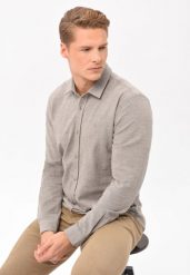 Miękka koszula, Slim Fit, K-STERRY. Szare koszule męskie Volcano, l, bez wzorów, z bawełny, bez kołnierzyka, bez ramiączek. Za 149.99 zł.