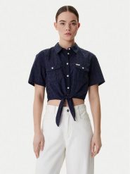 Guess Jeans Koszula W6GHA3 WO331 Granatowy Regular Fit. Niebieskie koszule damskie Guess Jeans, xl, z aplikacjami, z bawełny, bez kołnierzyka, bez ramiączek. Za 379.99 zł.