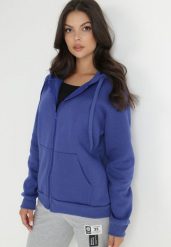 Ciemnoniebieska Bluza z Kapturem Sithi. Niebieskie bluzy z kapturem damskie Born2be, s, z jeansu. Za 29.99 zł.
