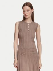 Guess Bluzka W6YR24 Z0970 Beżowy ciemny Slim Fit. Brązowe bluzki damskie Guess, l, z aplikacjami, z syntetyku, bez kołnierzyka, bez ramiączek. Za 344.99 zł.