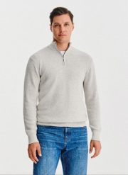 PAKO LORENTE- Szary sweter z rozpinaną stójką. Szare swetry męskie Pako Lorente, na jesień, m, bez wzorów, z bawełny, bez kołnierzyka. Za 199.99 zł.