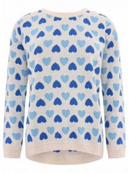 Zwillingsherz Sweter "Hearts" w kolorze beżowo-niebieskim rozmiar: L/XL. Brązowe swetry klasyczne damskie Zwillingsherz, l, z bawełny, bez kołnierzyka. Za 215.21 zł.