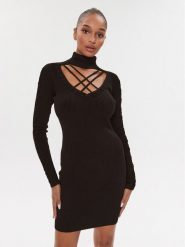 Guess Sukienka dzianinowa W3BK0W Z2YJ2 Czarny Slim Fit. Czarne sukienki damskie Guess, l, z aplikacjami, z dzianiny, bez kołnierzyka, bez ramiączek. Za 409.99 zł.