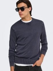 ONLY & SONS Sweter w kolorze granatowym rozmiar: L. Niebieskie swetry męskie Only & Sons, l, bez wzorów, z bawełny, bez kołnierzyka. Za 129.95 zł.