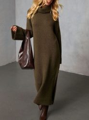 Milan Kiss Sukienka dzianinowa w kolorze khaki rozmiar: L. Brązowe sukienki damskie Milan Kiss, l, bez wzorów, z dzianiny, bez kołnierzyka, bez ramiączek, maxi. Za 195.99 zł.