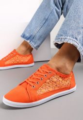 Pomarańczowe Tenisówki z Ażurowymi Wstawkami Po Bokach Salessa. Brązowe trampki i tenisówki damskie Renee, w ażurowe wzory, z jeansu. Za 44.99 zł.