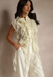 Żółta Koszula z Motywem Falban Tilunna. Żółte koszule damskie Renee, l, z aplikacjami, eleganckie, bez kołnierzyka, bez ramiączek. Za 149.99 zł.