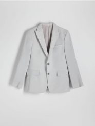 Marynarka slim fit z wełną - beżowy. Brązowe marynarki męskie Reserved, bez wzorów, z tkaniny. W wyprzedaży za 199.99 zł.