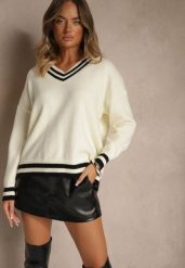 Jasnobeżowy Sweter Preppy z Dodatkiem Kaszmiru Lincire. Brązowe swetry klasyczne damskie Renee, z dzianiny, bez kołnierzyka. Za 119.99 zł.