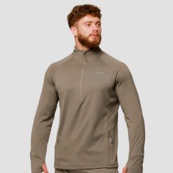 Bluza męska bieganie z zamkiem Pulse 1/2 Zip. Zielone bluzy sportowe męskie GYMBEAM, bez wzorów, z elastanu, sportowe, bez kołnierzyka, bez ramiączek. Za 127.90 zł.