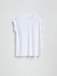 T-shirt z modalem - biały. Białe t-shirty damskie Reserved, l, bez wzorów, z bawełny, bez kołnierzyka. W wyprzedaży za 19.99 zł.