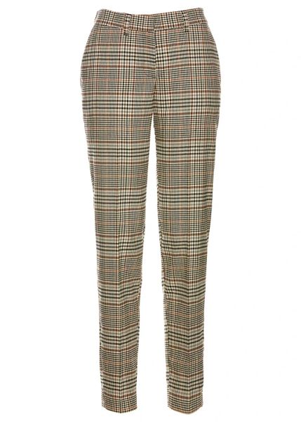 Spodnie w kratę z domieszką stretchu. Brązowe spodnie materiałowe damskie bonprix, bez wzorów, klasyczne. Za 159.99 zł.