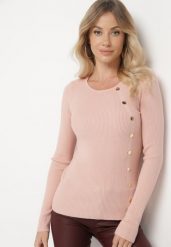 Ciemnoróżowy Sweter Ozdobiony Metalowymi Napami Corettina. Czerwone swetry klasyczne damskie Born2be, m, z jeansu, bez kołnierzyka. Za 89.99 zł.