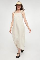 Sukienka lniana Senna MAX MARA LEISURE. Sukienki damskie Max Mara Leisure, bez wzorów, bez kołnierzyka, bez ramiączek. W wyprzedaży za 764.25 zł.