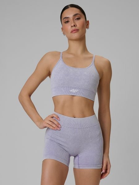4F Biustonosz treningowy bezszwowy z niskim wsparciem damski - różowy M/L. Fioletowe biustonosze sportowe damskie 4f, bez wzorów. Za 119.99 zł.