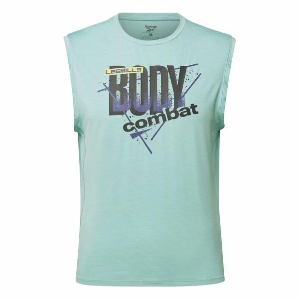 T-shirt męski bez rękawów Les Mills® Bodypump® Activchill. Niebieskie t-shirty męskie Reebok, m, bez wzorów, z poliesteru, bez kołnierzyka. Za 125.00 zł.