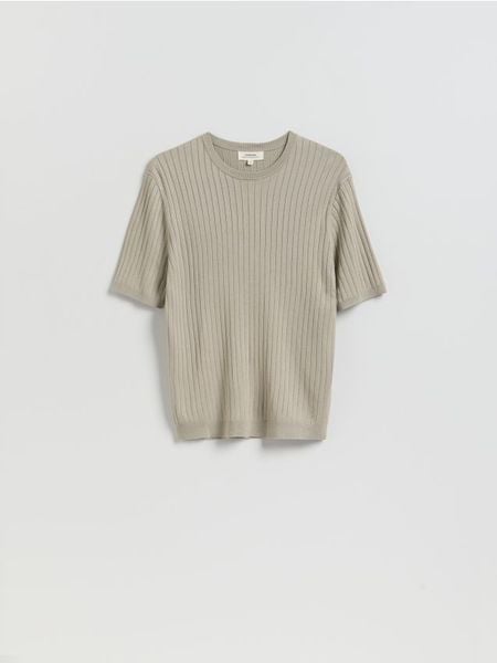 T-shirt z dodatkiem CIRCULOSE® - beżowy. Brązowe t-shirty męskie Reserved, l, bez wzorów, z wiskozy, bez kołnierzyka. Za 129.99 zł.