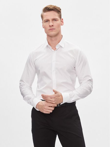Calvin Klein Koszula K10K112310 Biały Slim Fit. Białe koszule męskie CALVIN KLEIN, m, bez wzorów, z bawełny, bez kołnierzyka, bez ramiączek. Za 209.99 zł.