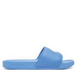 Klapki Lacoste. Niebieskie klapki damskie Lacoste, bez wzorów, bez obcasa. Za 149.99 zł.